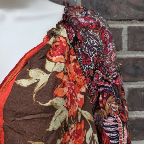 Free People Size Small Brown Red Fall Paisley Floral Peasant Blouse - Picture 3 of 7